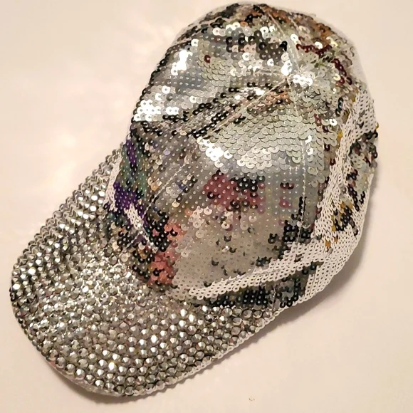 Rhinestone sequins Silver color baseball cap Standard in Very good condition - Picture 5 of 13